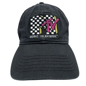 Vintage MTV Music Television Checkered Logo Black Dad Hat Adjustable Strapback